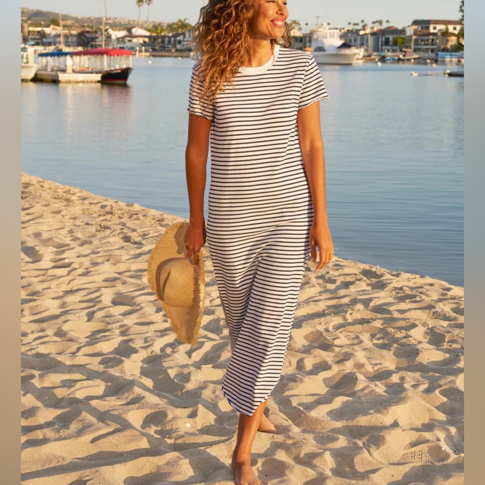 Frank & Eileen HARPER Perfect Tee Maxi Dress Navy French Stripe Size X-Large
